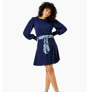 Lilly Pulitzer Navy Long Sleeve Dress with Floral Belt